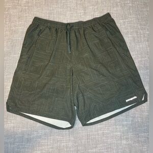 Patagonia Nine Trails Men's Patterned Olive Athletic Shorts 8” Inseam Large